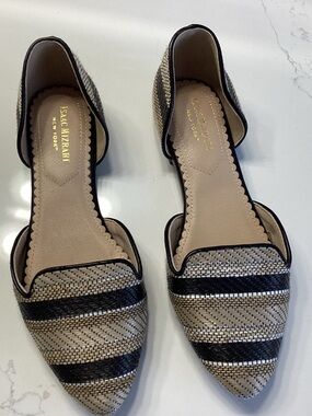 Isaac Mizrahi New York Woven Black and Natural Striped D'Orsay Flats MWOT size 6